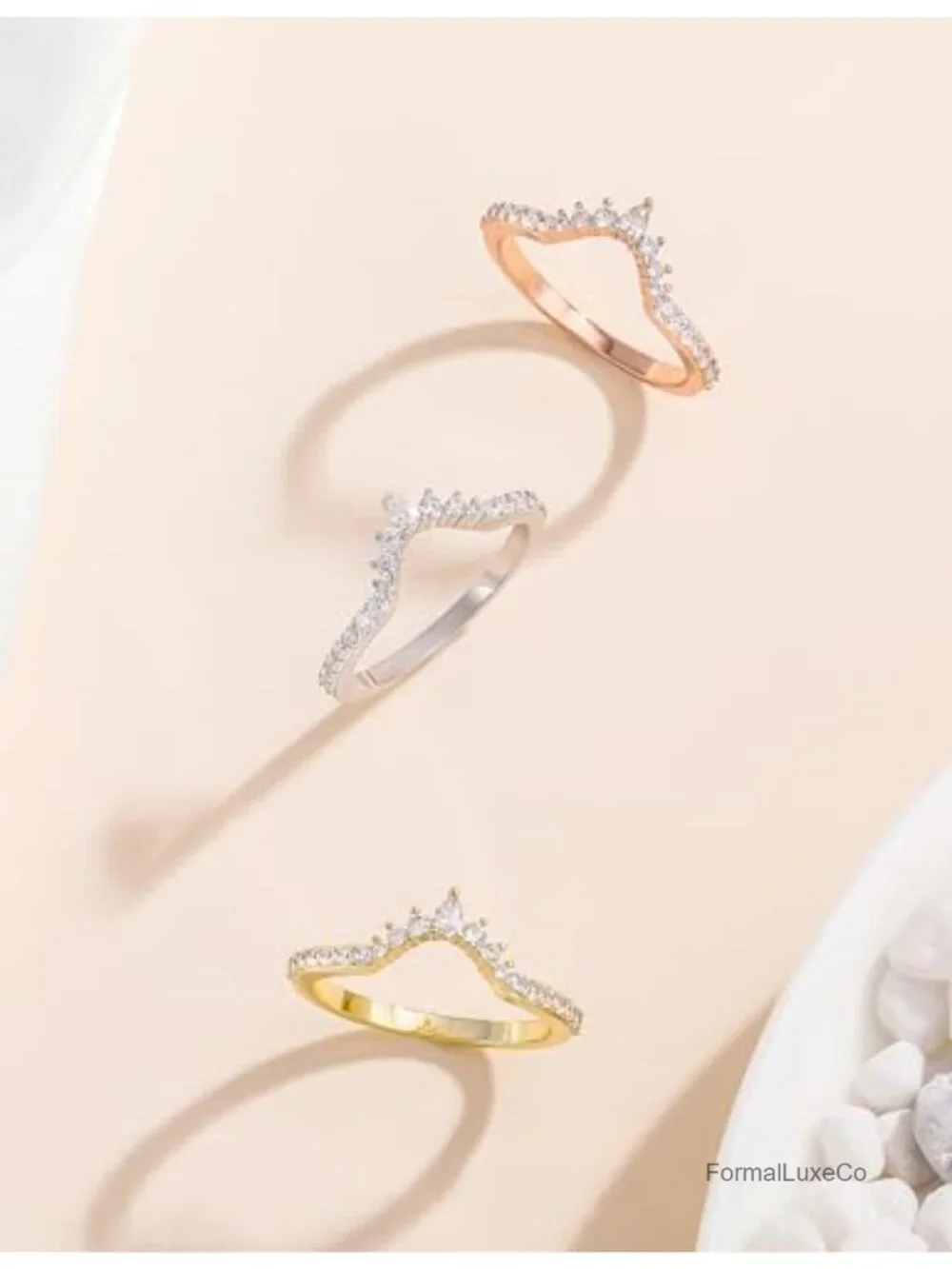 14K Gold Plated Dainty CZ Curved Wedding Band Ring